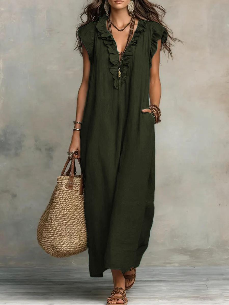 

Elegant Spring Summer Bohemian Maxi Dress XXL темно-оливковий колір