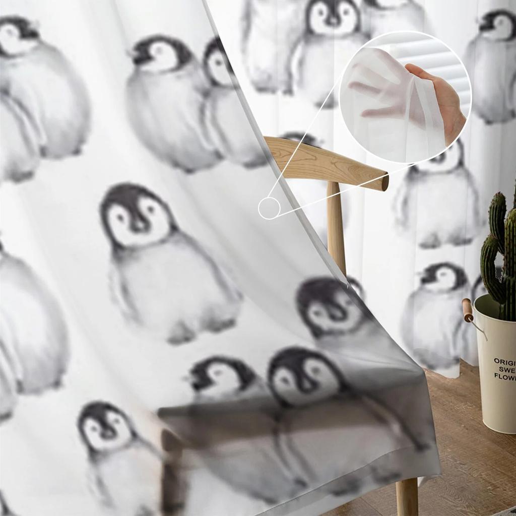 Cute Baby Penguins Sheer Window Curtains For Living Room Bedroom Modern Voile Tulle Curtains Fabric Drapes For Kitchen