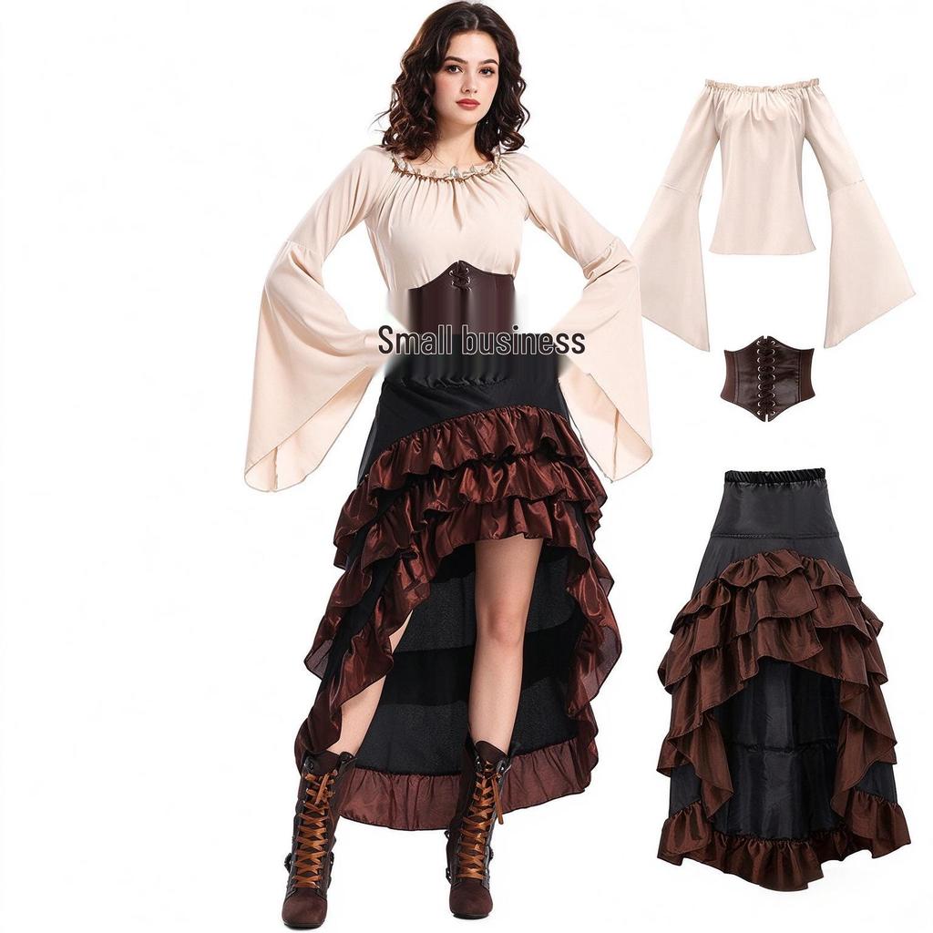 Abito Corsetto Arricciato Gonna Pirata - Costume Medievale di Halloween, Personalizzabile