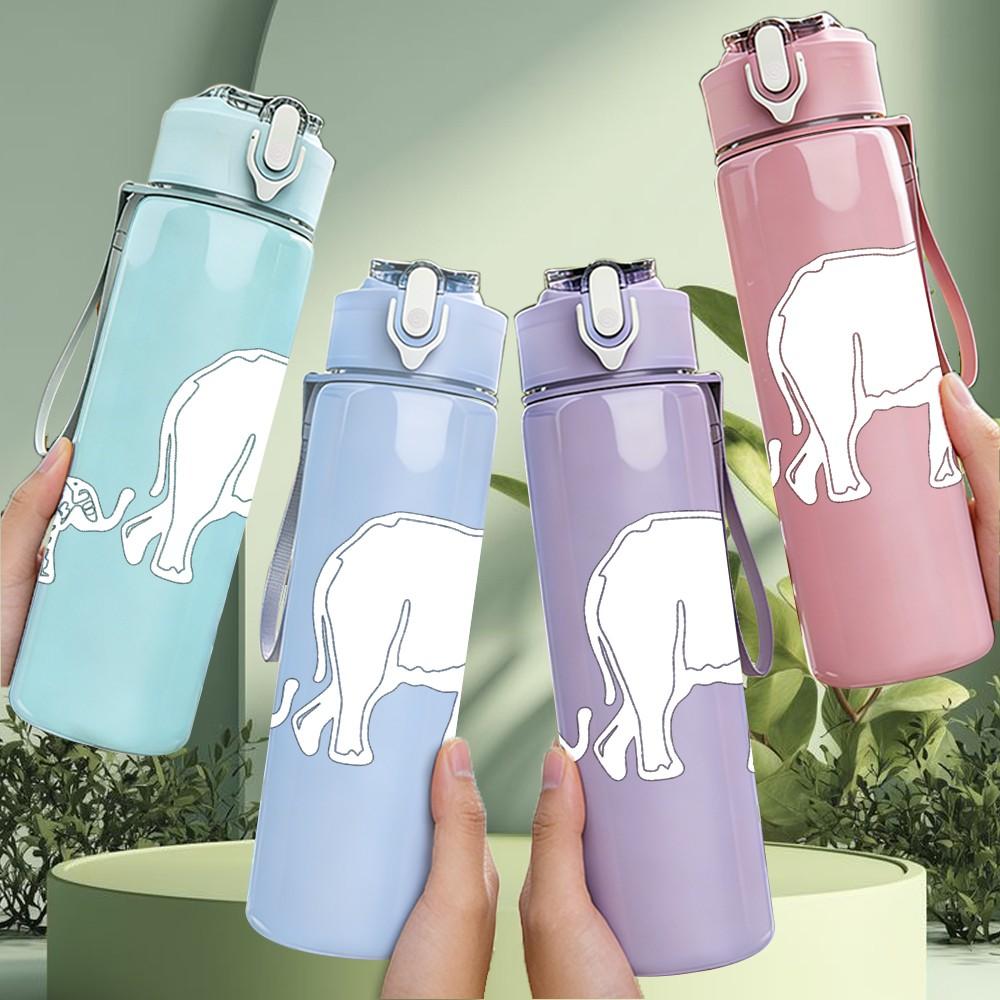 1PC Simple Elephant Outline Pattern 750ml Color Plastic Sports Water Bottle Leakproof Flip Straw Lid Suitable for Sports Office Home Use