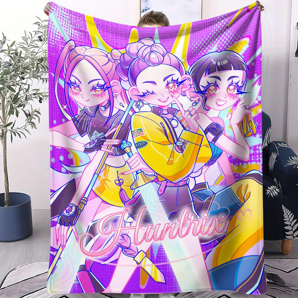 K-POP Huntrix & Saja Boys Flannel Blanket Hot Anime Throw Blanket for Home Living Room Travel Camping Office Napping Fan Gift