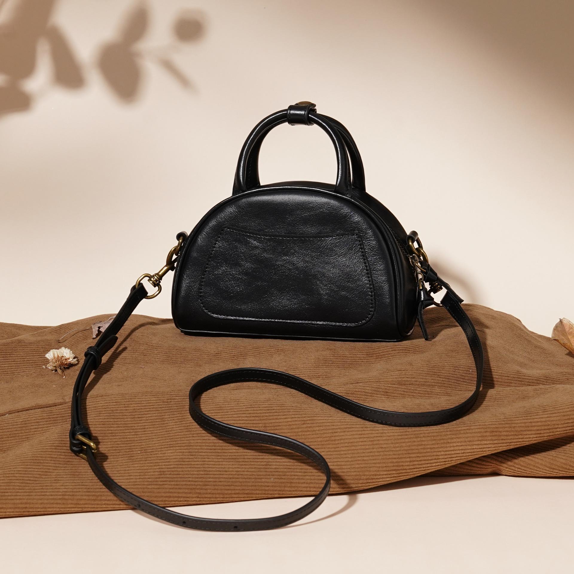 

Genuine leather 2025 new trendy retro small square bag versatile shoulder messenger handbag popular bowling bag women 20.5*9*13cm