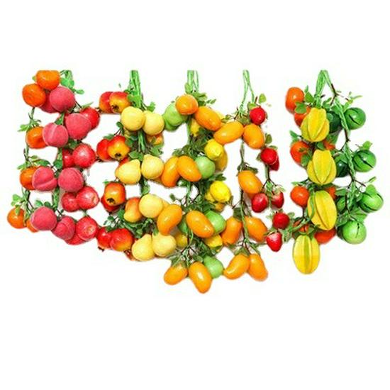 Farmhouse Restaurant Decor: Artificial Fruit Vine with Peaches, Apples, and Bananas.