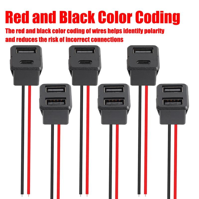 Czarny Podwójna Warstwa Gniazdo USB Typu C Żeńskie Lampa USB Gniazdo Zasilania Żeńskie ze Złączem Kablowym Akcesoria Samochodowe 1-10 szt.