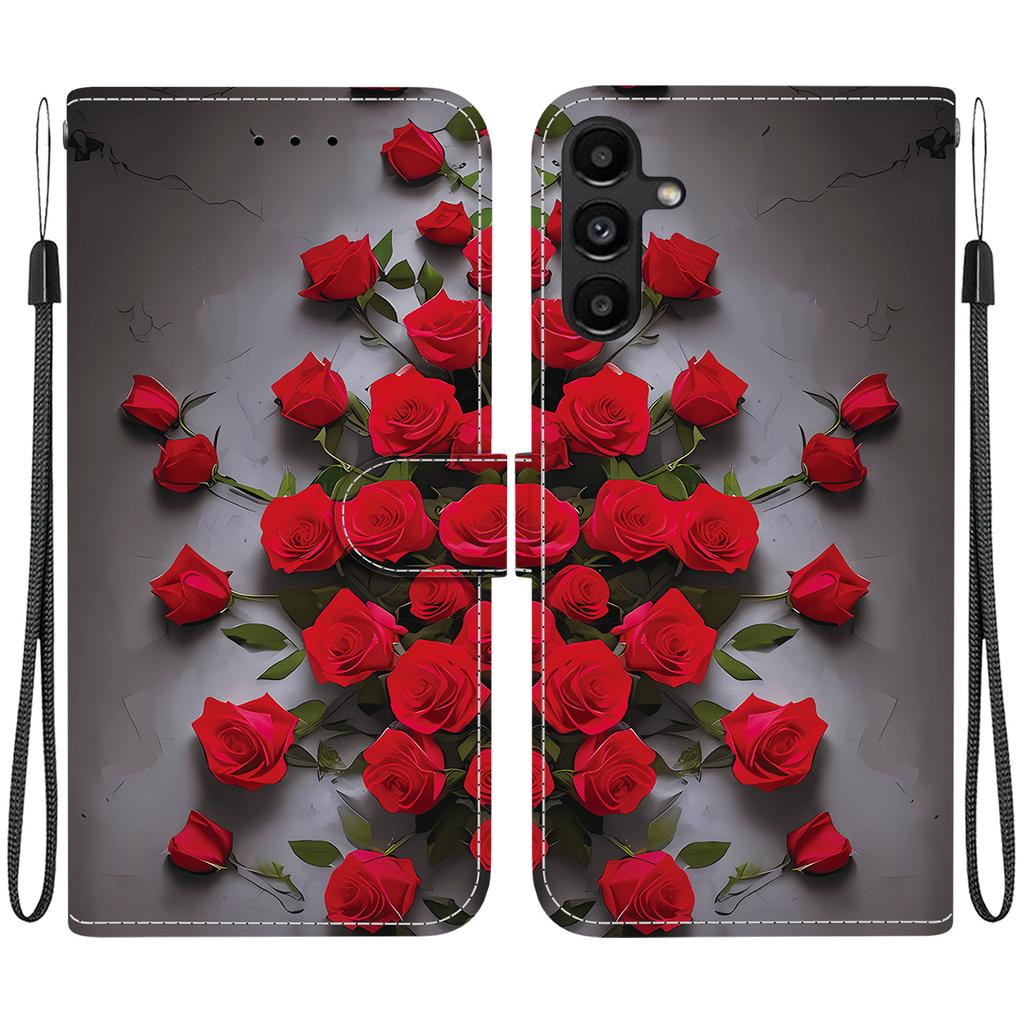 Handmade PU Leather Flip Case for Samsung Galaxy A15 4G/5G (A155F/A156B/A156E)- Anti-Slip Shockproof Cover with Wrist Strap & Heart/Rose Cat Designs