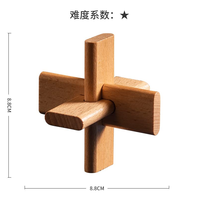Kongming Puzzle Wooden Puzzle Time Killer 3D Puzzle Stress Relief Toy Set with Strategy Guide BM-STORE (Six Types)