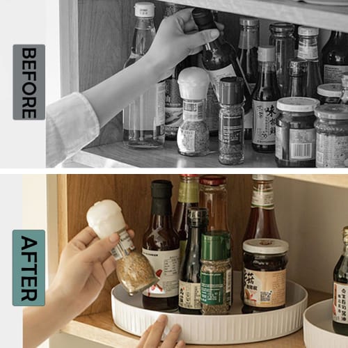 PopoluFaya Rotating Spice Rack, 360 Rotating Spice Rack, Round Spice Storage Shelf, Space-Saving Tray, Suitable for Kitchen Storage, Refrigerators, D