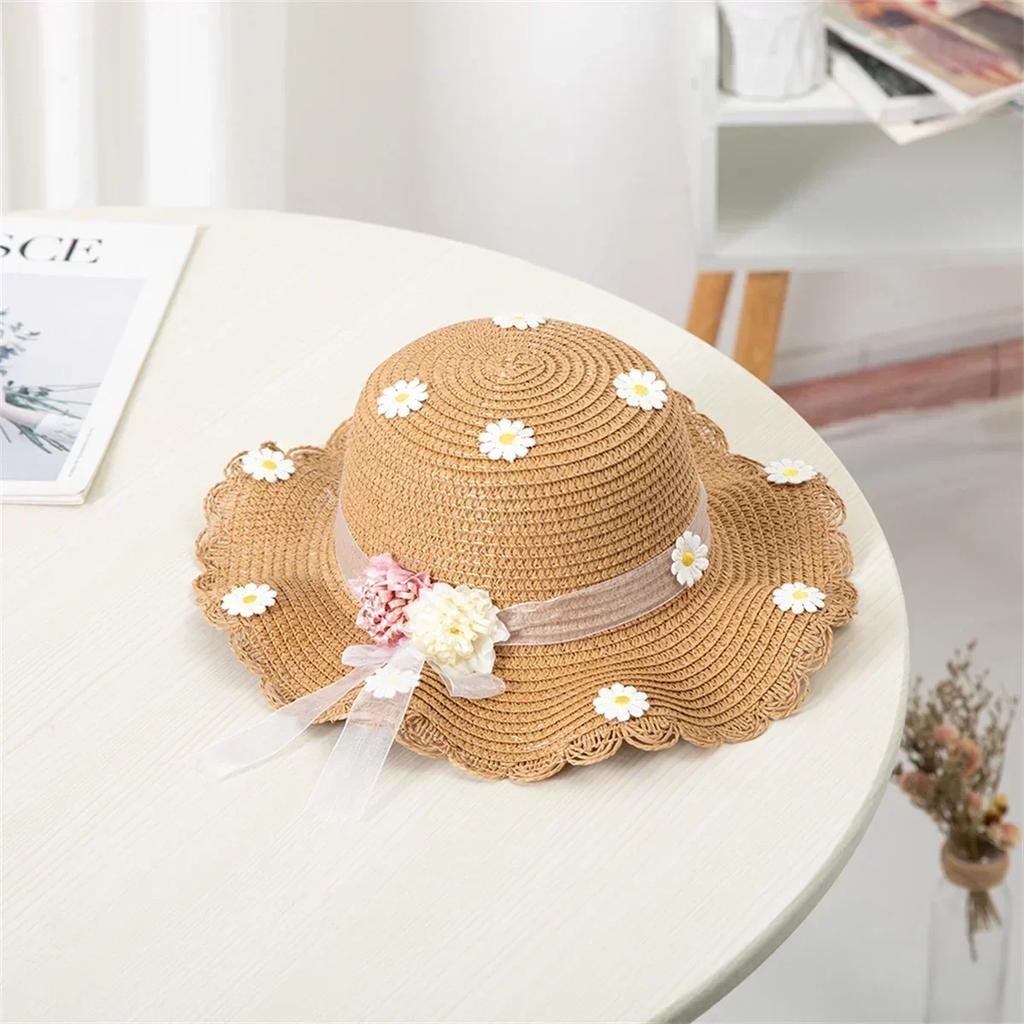 New Summertime Cute Children Straw Hat + Handbag Bag Girls SummerOutdoor Beach Cap Cute Bow Travel Beach Sun HatCrossbody Bag