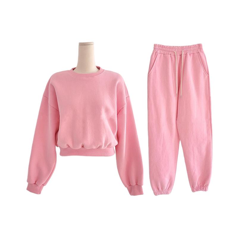 2025 Korean-Style Women’s Trendy Velvet Sweatshirt & Jogger Set – Comfy Casual Sportswear for Fall & Spring