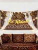 1pc Eid Mubarak Wall Hanging Golden Moon Lantern Floral Pattern Banner Festive Home Decor for Ramadan &Eid Party Decoration Gift