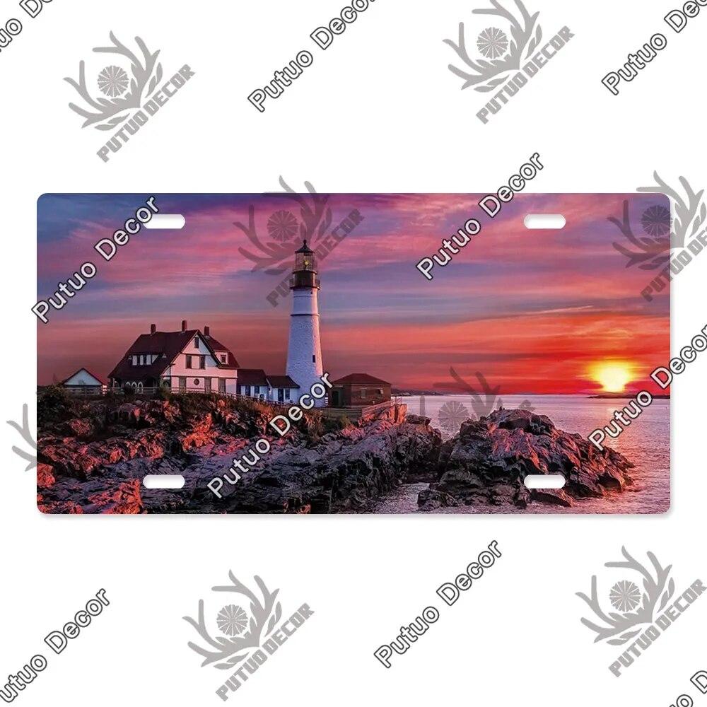 Putuo Decor Západ slunce SPZ Kovová cedule Plaketa Kovová Vintage Dekorace do obývacího pokoje Dveře Nástěnná dekorace k moři