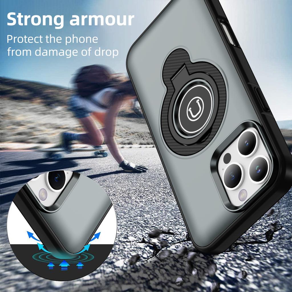 For iPhone 16 Pro Case TPU+PC Magnetic Car Mount Phone Cover with Ring Kickstand