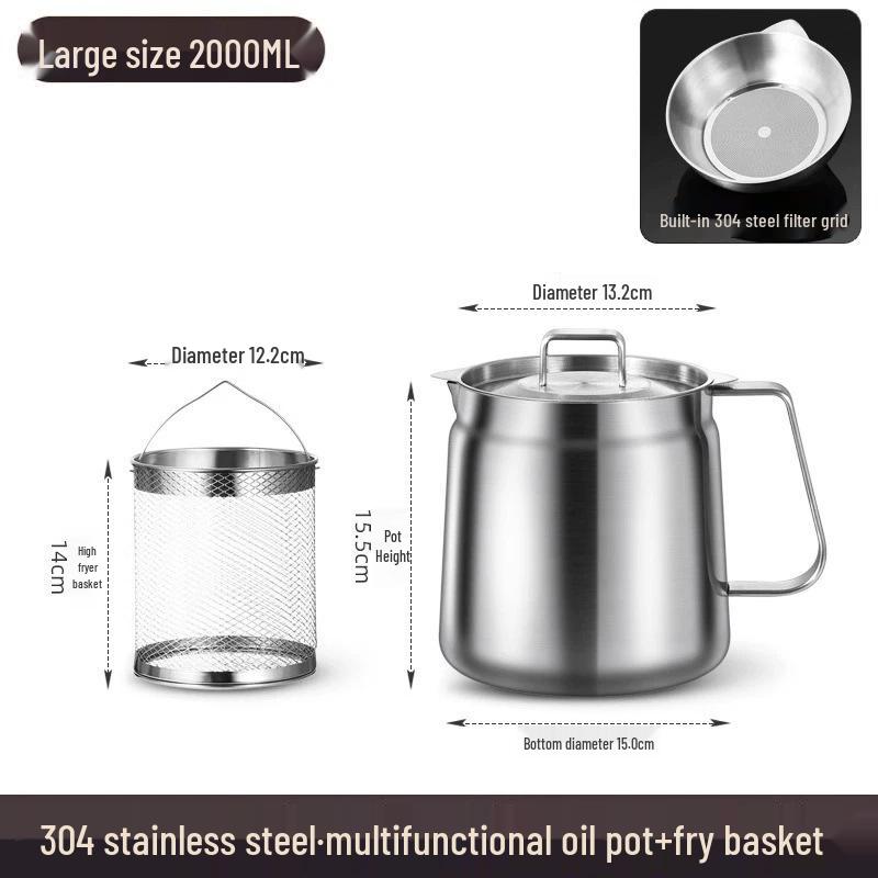 304 Stainless Steel Oil Filter Pot with Screen - Large Capacity Oil Storage & Residue Filtering Bottle