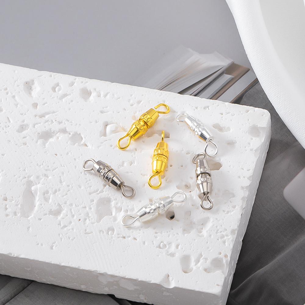 50pcs Cylinder Fasteners Clasps Buckles Closed End Screw Clasp Fastener with Ring DIY Bracelet Necklace Connector Jewelry Making