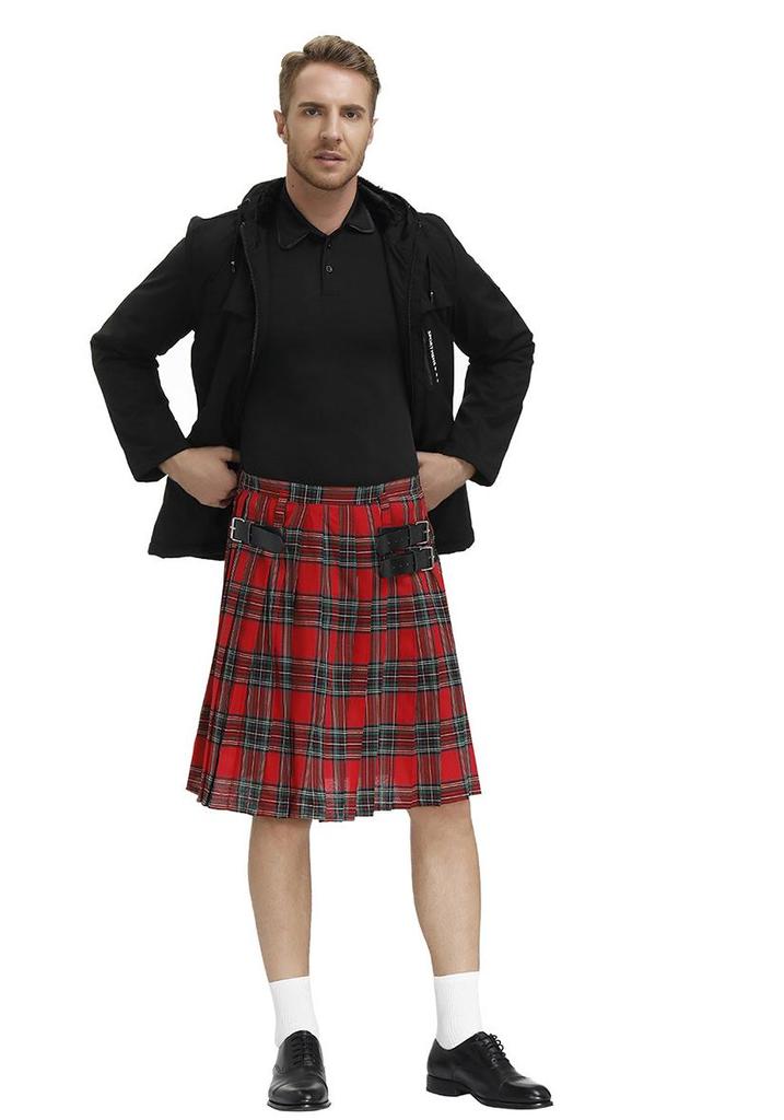 Falda plisada de cuadros para hombre: Estilo Festival Escocés, Lino Transpirable, Tallas M-XL.