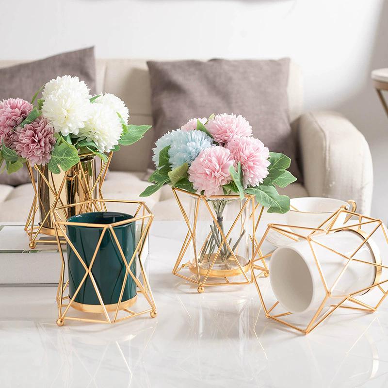 WTEMPO Ceramic Vases with Iron Stands Cylindrical Vases for Living Room Dining Table Decor Vases for TV Cabinet and Coffee Table Decor Vase Ornaments