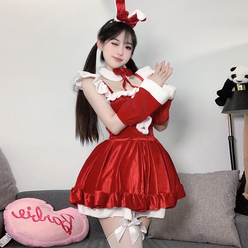 Pure Desire Wind Christmas Dress Red Bow Suspender Dress Women's Stage Autumn and Winter Theme Clothing Skirt
