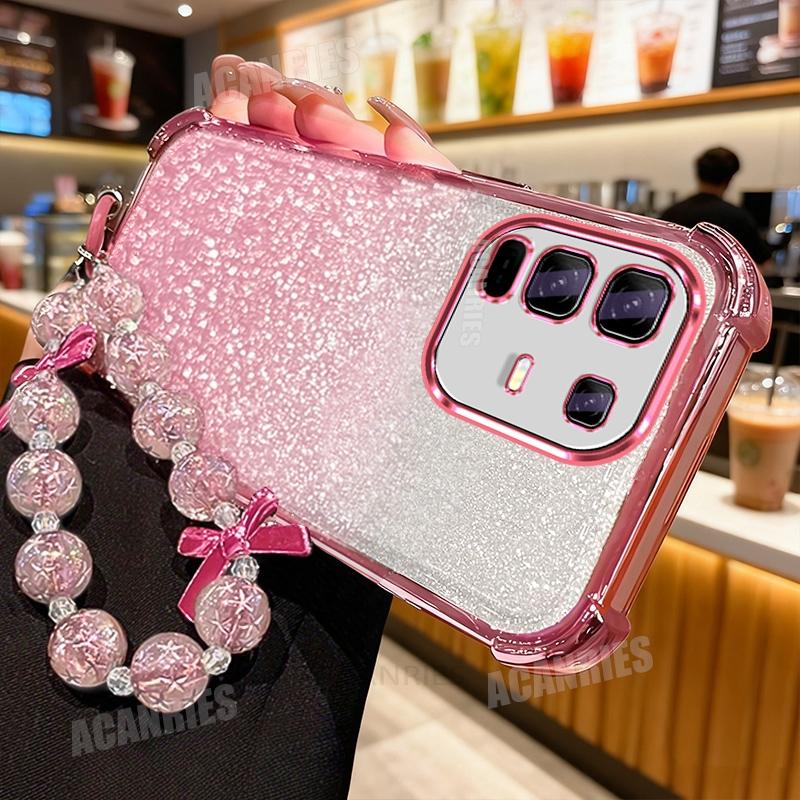 Star Lanyard Wrist Strap Plating Glitter Shockproof Silicone Case For Infinix Note 40 50 Pro Plus Smart 10 9 8 7 6 5 Back Cover