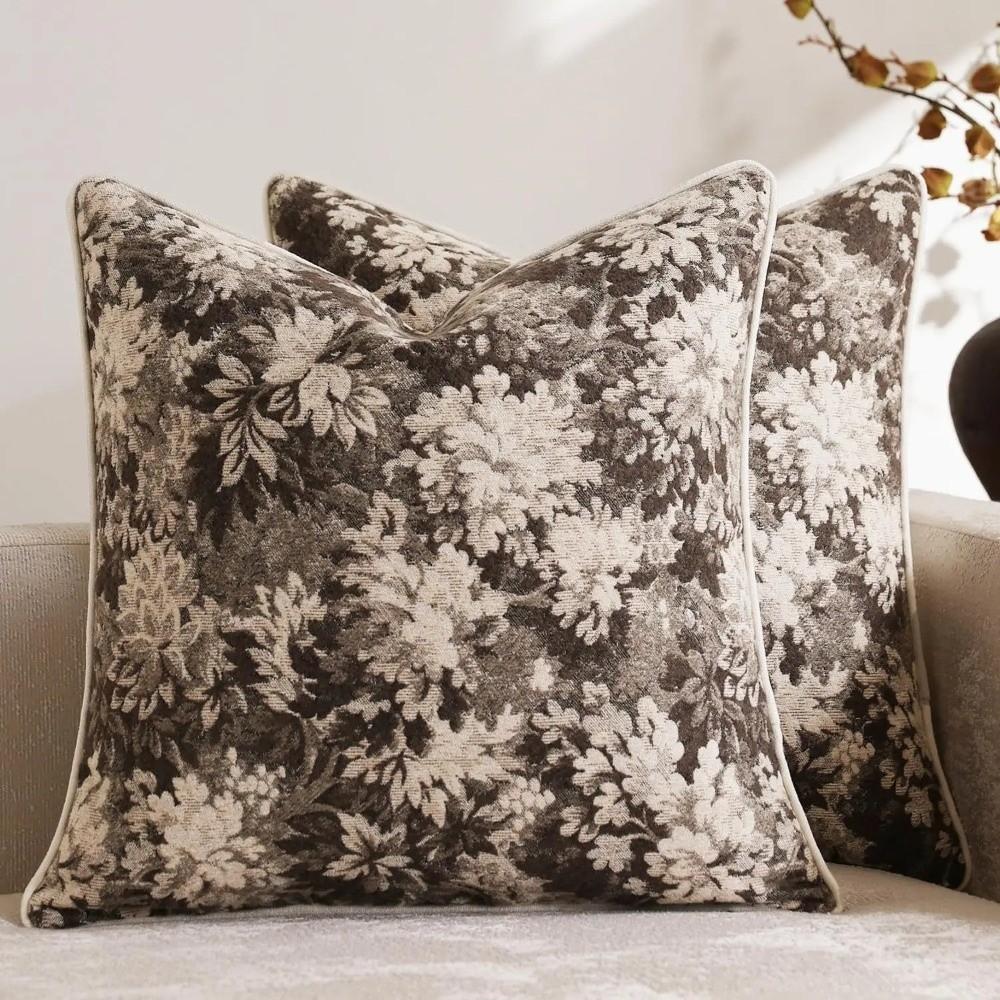 Yarn-Dyed Floral Throw Pillowcase Chenille Fabric Accent Couch Pillow  Sofa Cushion Cover