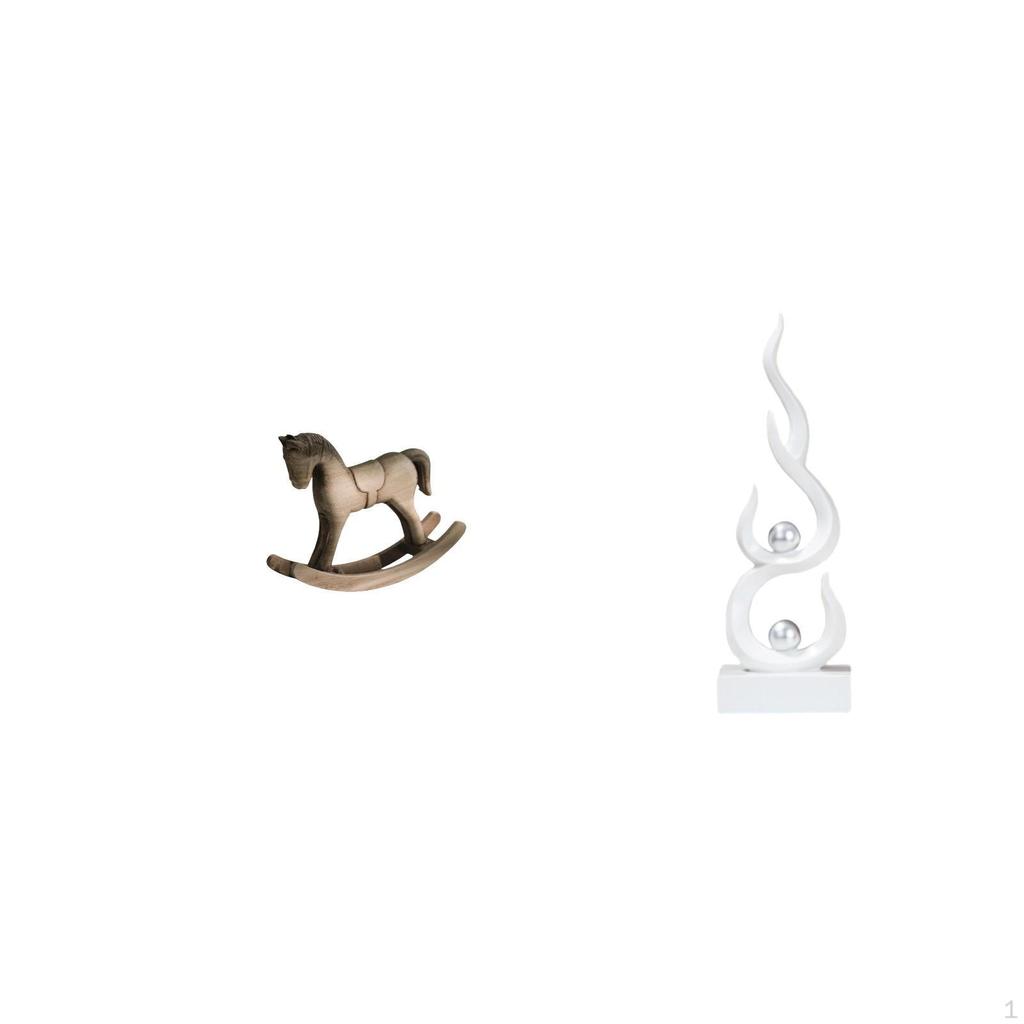 Rocking Horse Wood Sculpture Artistic Retro Design Ornament Figurine Abstract Fire Statue Resin