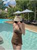 Contrast V-Neck Halterneck Jumpsuit & Slimming Two-Piece Swimsuit Set