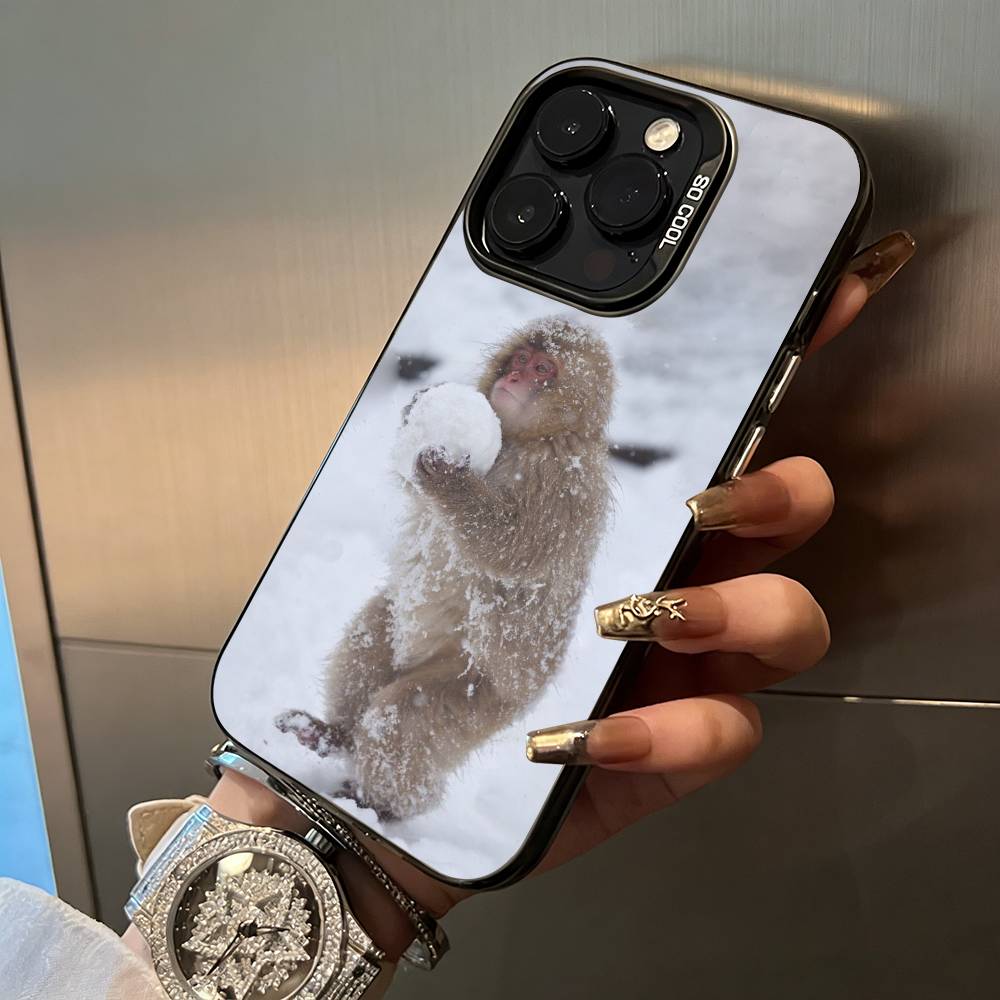 C-Cute Funny Monkey Phone Case For iPhone 17,16,15,14,13,12,11 Plus Pro Max Colored Silver Phone Case