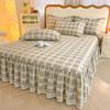 3pcs Printing Ruffled Edge Soft Comfortable Breathable Bed Skirt Set All-season Availability,  Mattress Cover, Printing Bedding Set, for Bedroom