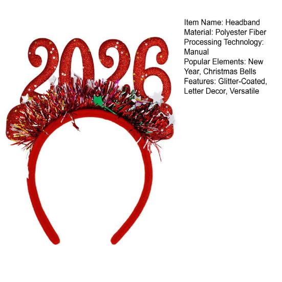 2026 Shiny New Year Hairband Glitter-Coated Headband Sparkling Numbers Design Hair Hoop Festive Hair Accessory