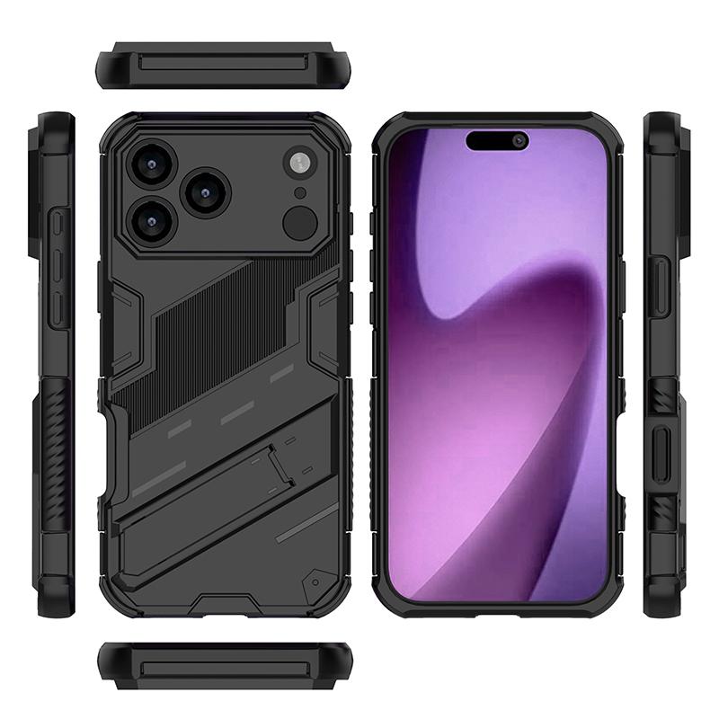 Shockproof Armor Stand Case For iPhone 17 Pro Max Coque iPhone 16 15 14 13 Pro Max Hybrid TPU+PC Hidden Phone Holder Cover