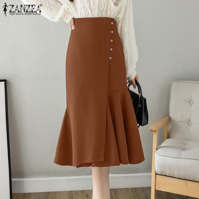 

ZANZEA Женские элегантные юбки миди с высокой талией и запахом «рыбий хвост»