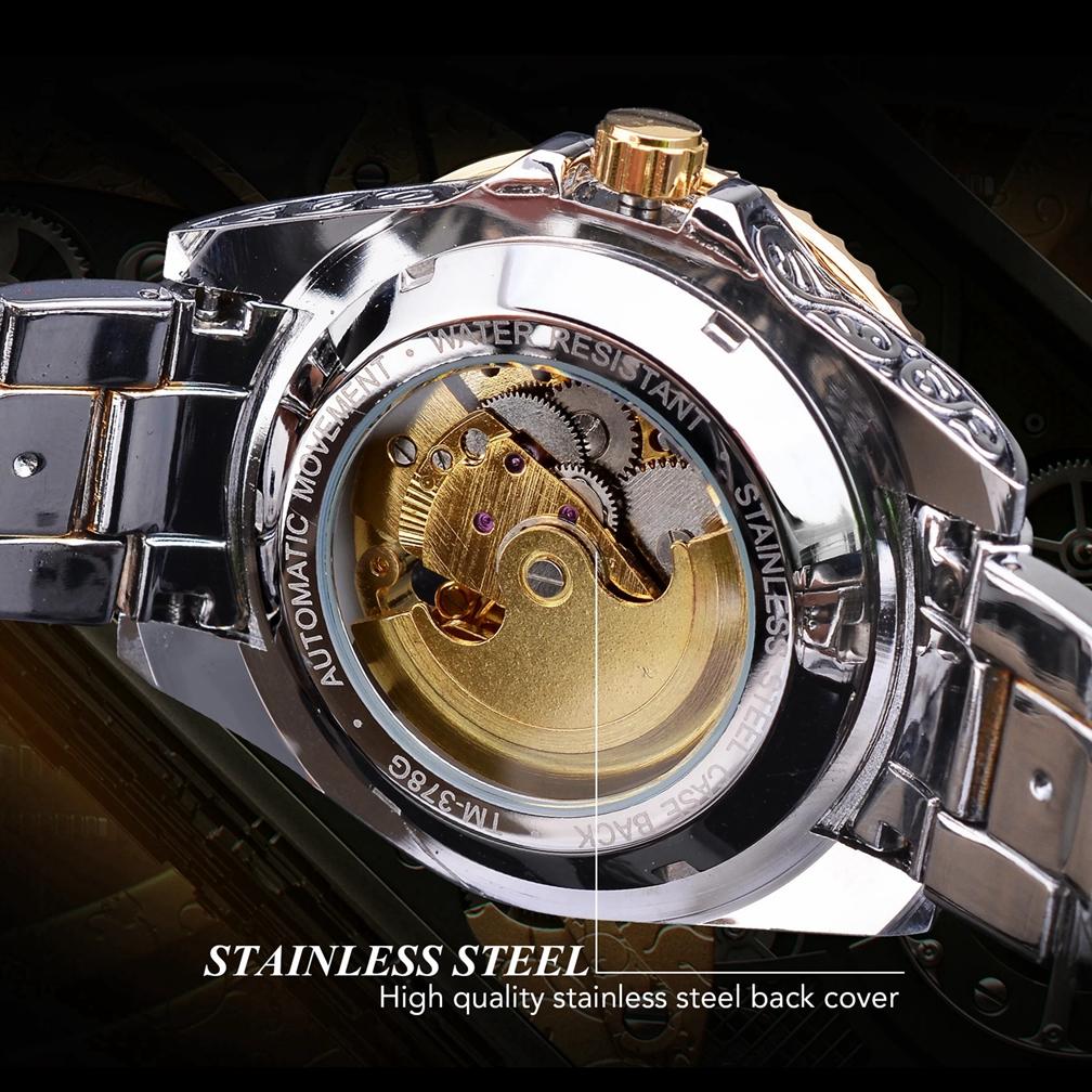 Mechanische Herrenuhr Automatische Armbanduhr Luxus Diamant Edelstahl Skelett Uhren Gold Relogio Masculino