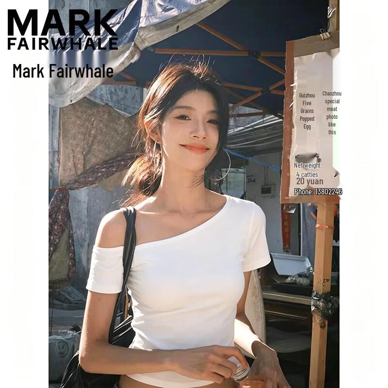 Mark Fairwhale Women's Off-Shoulder Slim-Fit Short Sleeve T-Shirt