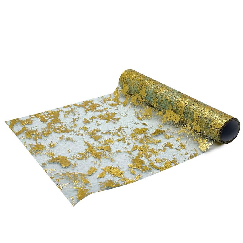 5 yardů třpytivý zlatý běhoun na stůl Horká ražba třpytivá bronzová fólie Síťovaný role Ubrousek na stůl Sprcha pro miminko Párty Svatba Vánoční dekor