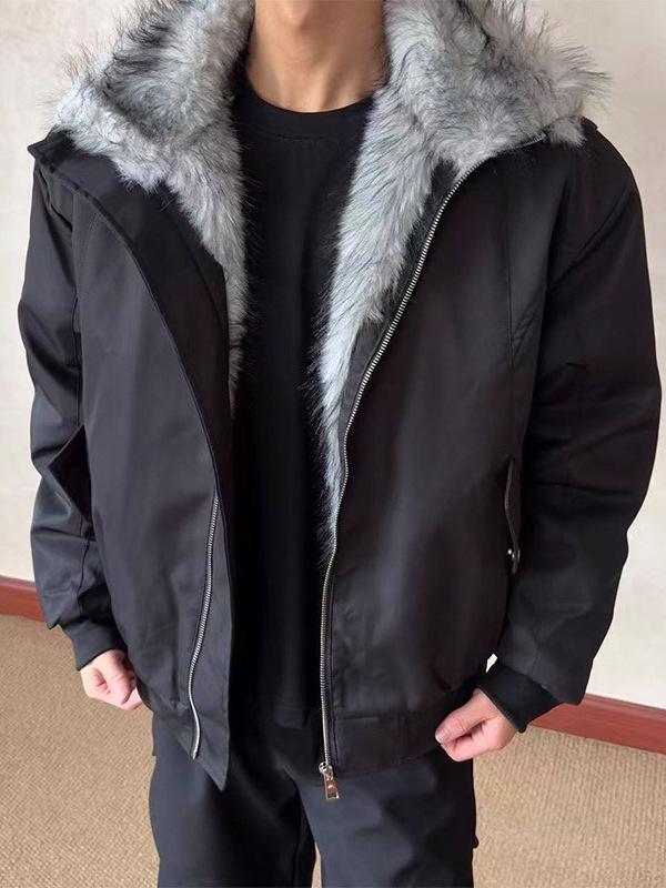 Amerikanischer Wolfskönig gesteppte Baumwolljacke mit Pelzkragen - Winterkollektion 2025