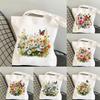 Spring Floral Grass Print Canvas Tote Bag Trendy Functional Bag Ideal For Commuting Shopping And Carrying Daily Necessities