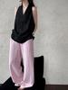LUXI Women's Tencel Linen Elastic Waist Wide-Leg Summer Pants