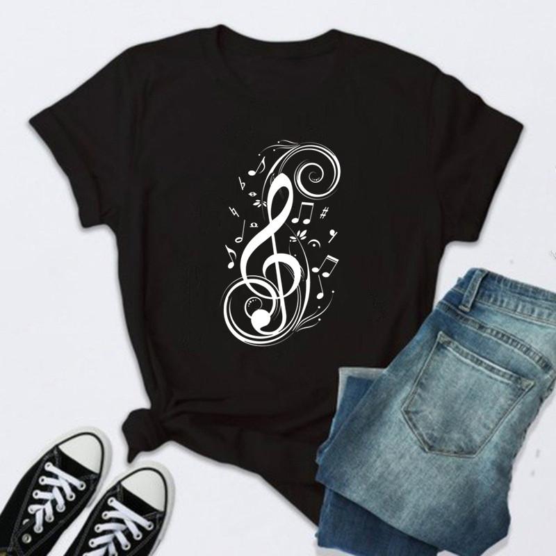 2025 New Women T Shirt Music Note Printed Tshirt Female Summer Casual Short Sleeve O-neck T-shirt Tops Tops for Women