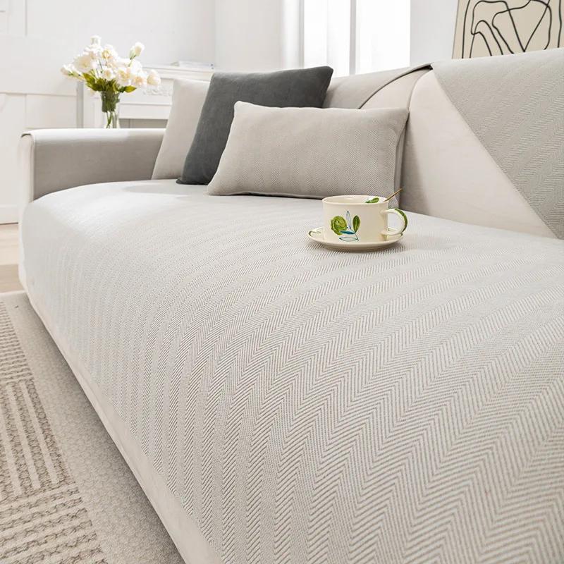 Simple Sofa Cushion Seasons Universal Wabi-sabi Wind Chenille Sofa Cover Non-slip Solid Color Seat Cushion Cover For Living Room