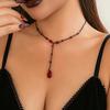 Retro Gothic Drip Blood Tassel Necklace with Blood Crystal Pendant for Women