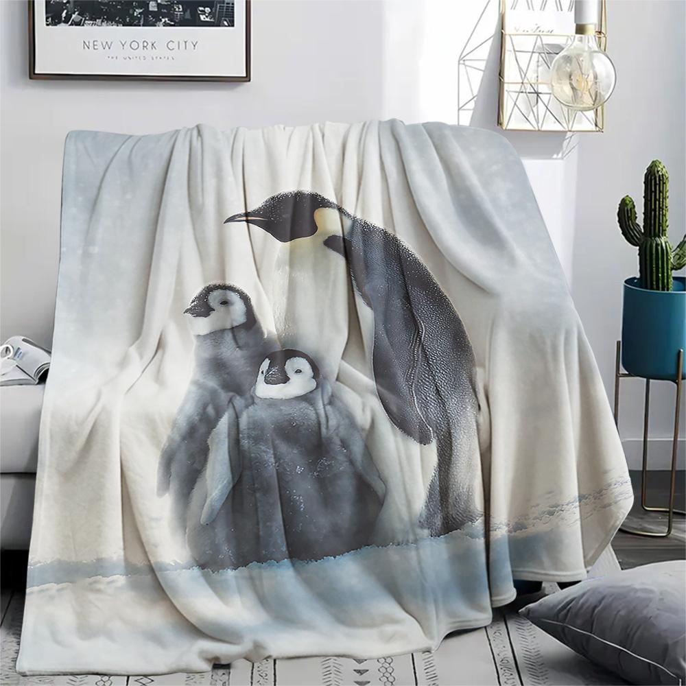 Penguin Print Flannel Blanket, High quality Comfortable for All Seasons, Home Decor, Warmth and Comfort, Perfect for Christmas Gifts