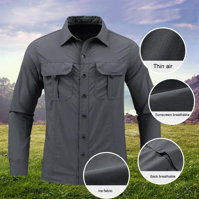 Lightweight Breathable Shirt Multifunctional Shirt Outdoor Long Sleeved Work Shirt Breathable Sports Sun Protection