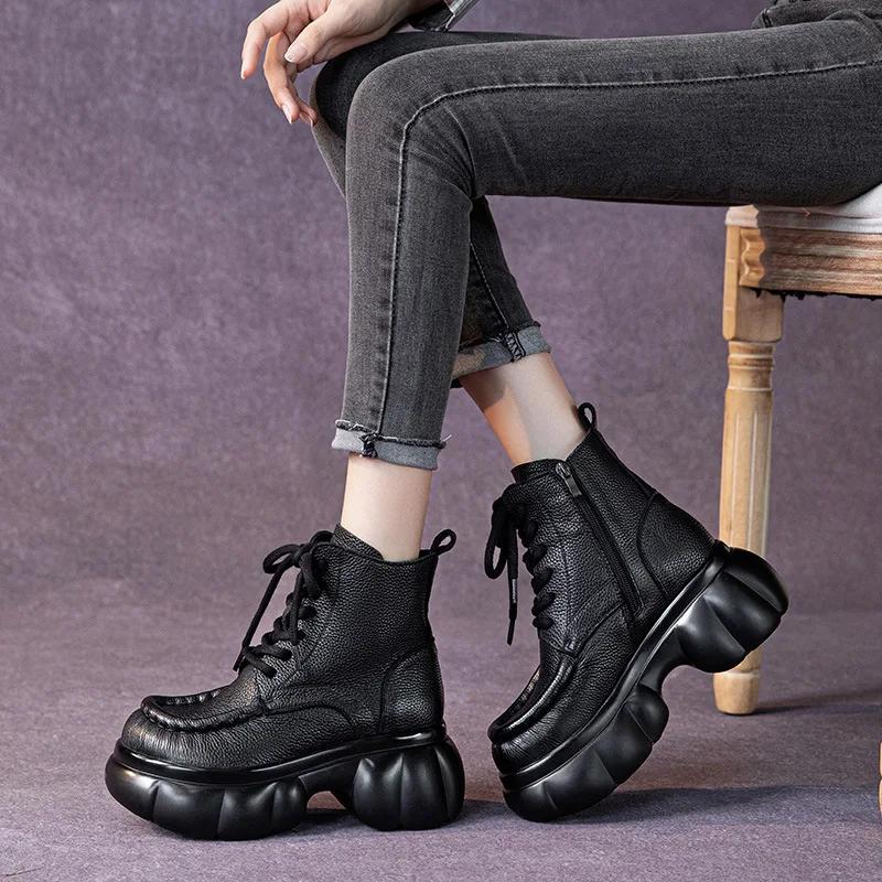 7СМ Новая Мода Осень Весна Ботинки Мокасины Мотоциклетная Обувь Натуральная Коровья — фото 3