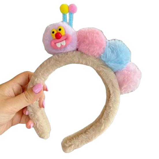 Caterpillar Headband Girls Plush Texture Cartoon Shape Rich Color Makeup Wash Face Hair Hoop Hair Fixing Accessory