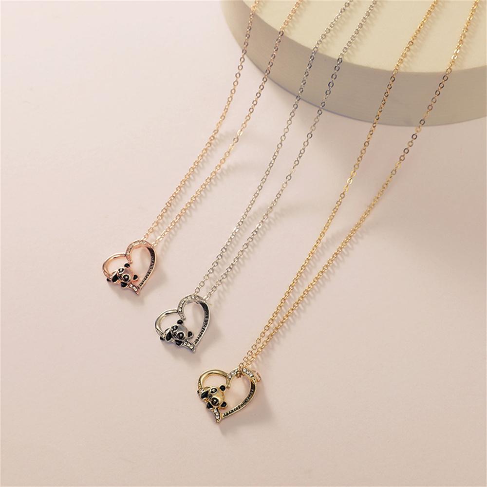 Módní Panda Srdce Zirkonový Náhrdelník pro Ženy Muže Vynikající Medvěd Láska Přívěsek Klíční kost Řetízek DIY Šperky Doplňky Dárky 2024