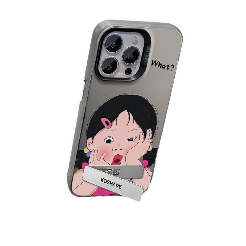 Applicable To Apple 15 Mobile Phone Case Iphone14 Funny Pouting Girl Stand 13promax Color Silver Matte High-end