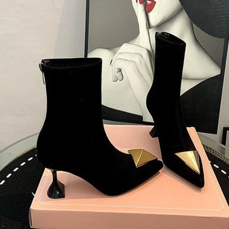 Pointed Toe Women Ankle Boots Suede Fashion Heeled Shoes Dress Luxury Woman Pumps 2025 Winter New Designer Elegant Mujer Botas
