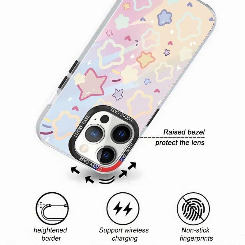 Laser Love Heart Phone Case For iPhone 11 Case iPhone 15 14 12 13 Pro Max X XR XS 7 8 Plus SE Shockproof Bumper Star Y2k Cover