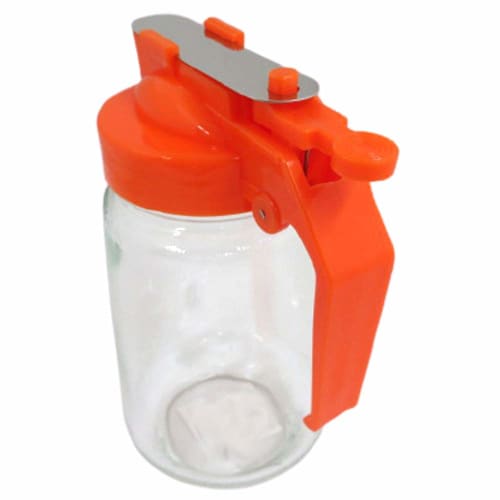 Yoshinuma Glass Yakiniku Sauce Container, 350cc, Orange, Body: Soda Glass, Lid: Polypropylene, Japan, PYK292