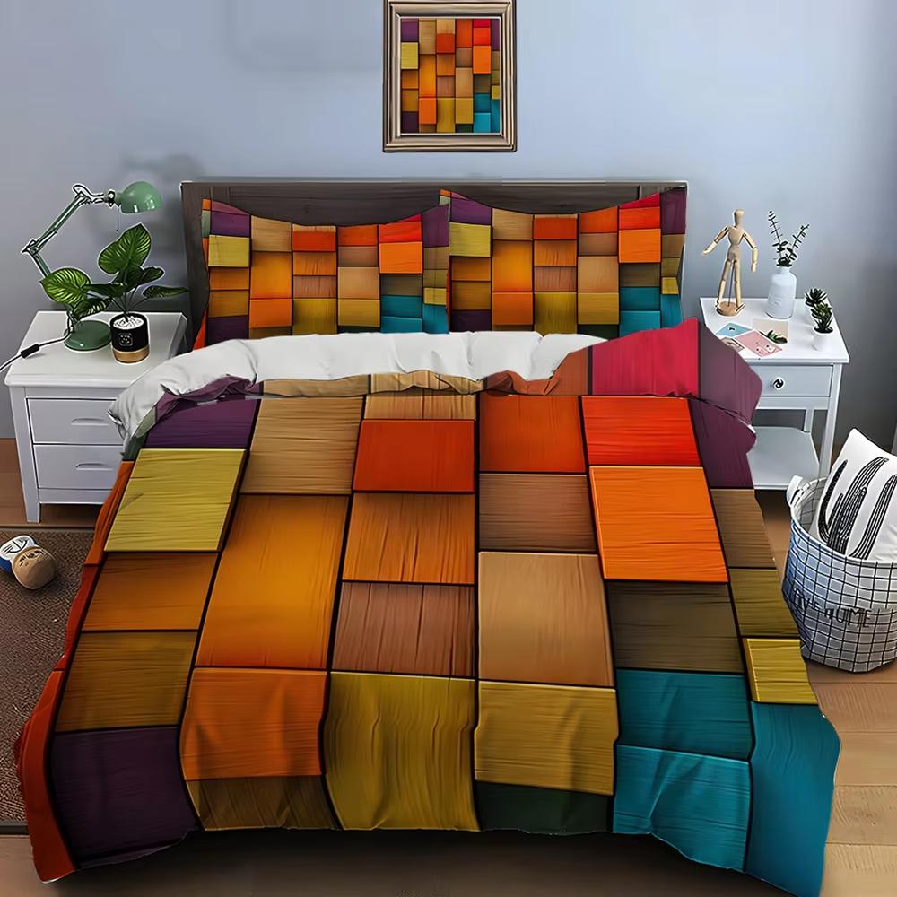 3D Honeycomb Square Gradient Color Printing Duvet Cover Queen King Size Suitable For Adult Children Bedding Set 3 Pcs No Quilt