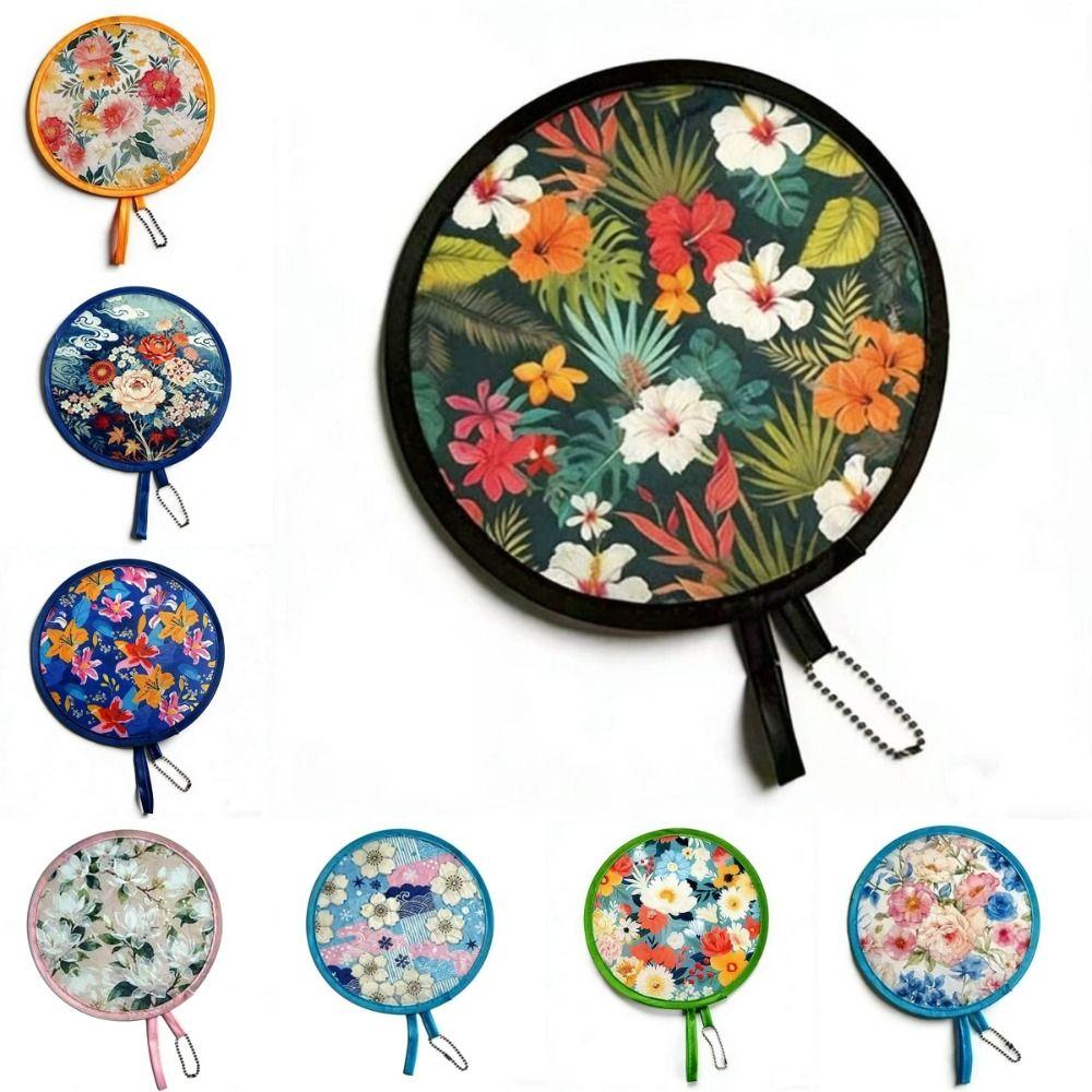 Polyester Handheld Folding Fan Summer Mini Folding Fan Portable Round Foldable Fan  Men Women